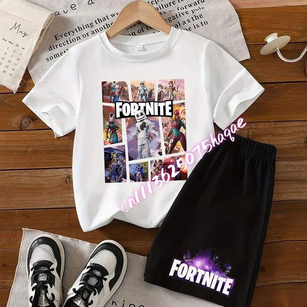 FortnitesT-shirt Shorts for Boys Girl Tee Pants Set Summer 2pcs Children Clothing Tops T-shirts Fortress Night Print Tees Gift