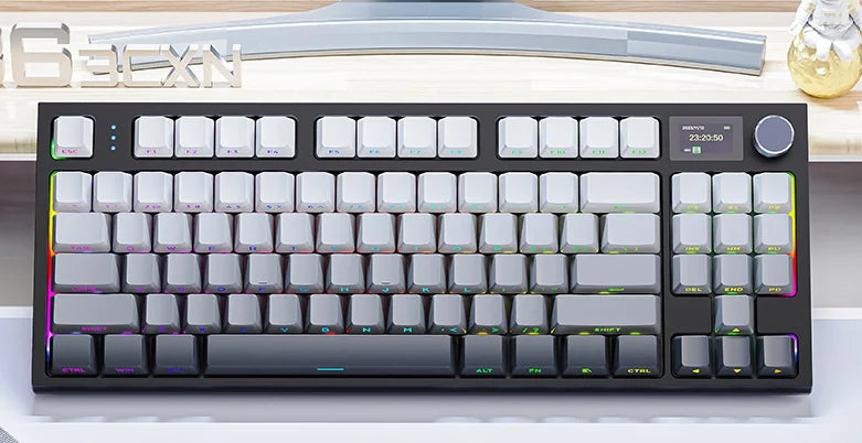 ATTACK SHARK K86 Mechanical Keyboard with Metal Knob,TFT Smart Color Screen,87-key Layout,RGB Lighting,and Three-mode Connection