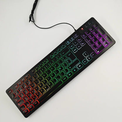 Computer-Gaming-Tastatur mit RGB-Hintergrundbeleuchtung, leise kabelgebundene USB-Tastatur für Büro und Zuhause – Russisch, Französisch, Spanisch, Deutsch, Arabisch, Englisch
