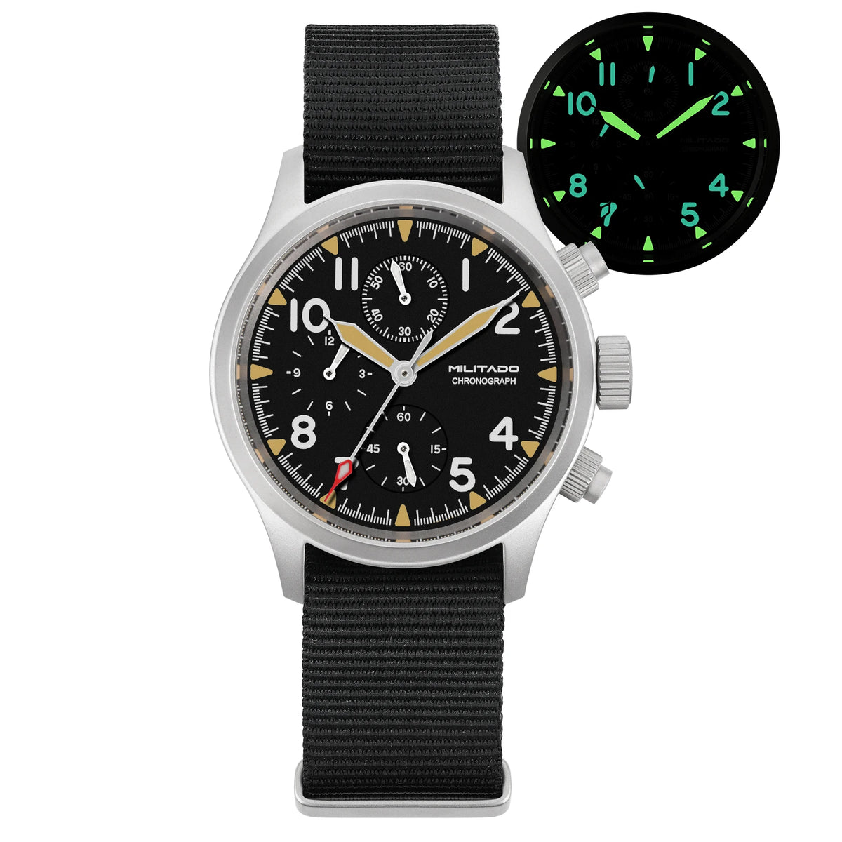 Militado VK61 VK67 Quartz Chronograph Watch 39mm 316L Stainless Steel Case 3 Dial Waterproof 100M  Multifunction Military Watch