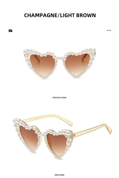 New In Luxury Fine Shimmering Love Pearl Sun Glasses Women Heart Glasses Casual Bling Sunglasses Lentes De Sol Mujer