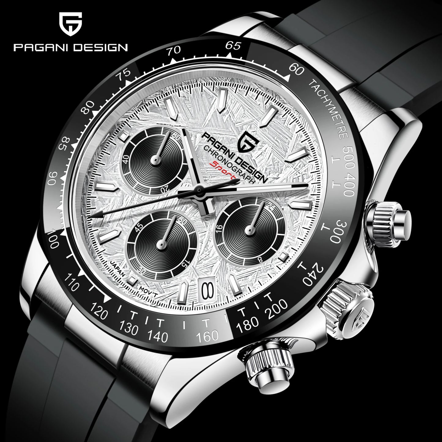 PAGANI DESIGN 1664 Luxury Automatic Mechanical Men's Watch VK63 movement AR Sapphire Crystal Rubber 100m Waterproof Men's Watch