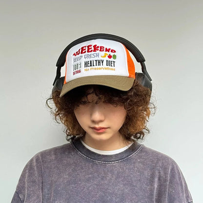 Embroidered Fresh Fruit Letters Baseball Hats New Unisex Color Block Sunshade Casual Breathable Versatile Fashion Trucker Caps