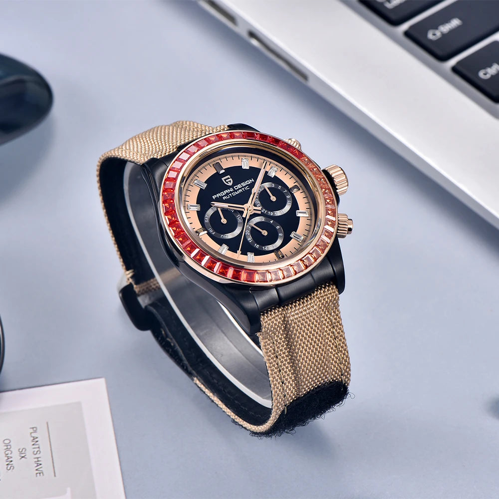 PAGANI DESIGN Luxury Men's Mechanical Watch 40mm Multifunctional timing watch Rainbow Bezel Sapphire Glass Men's Watches PD1732