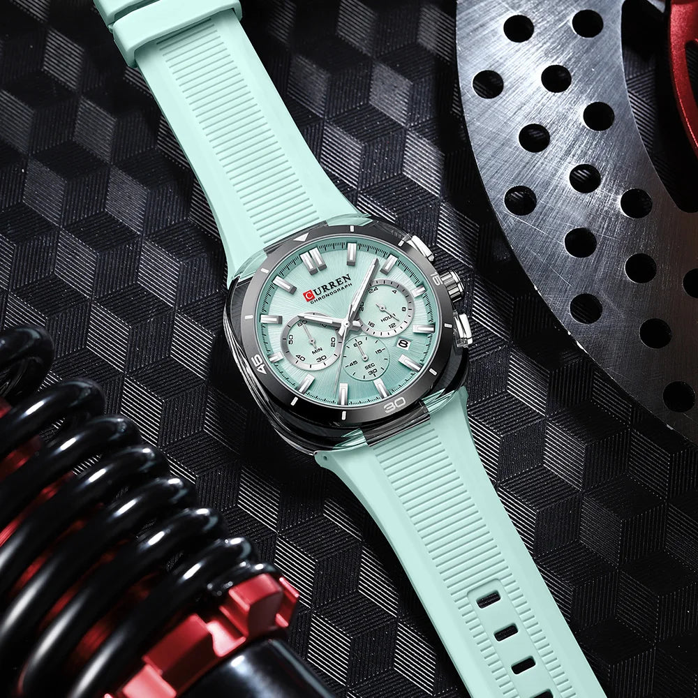 Montre pour homme CURREN – Nouveau modèle de luxe à quartz, bracelet en silicone, style sportif, multifonction, étanche, lumineuse, avec affichage de la date et chronomètre.