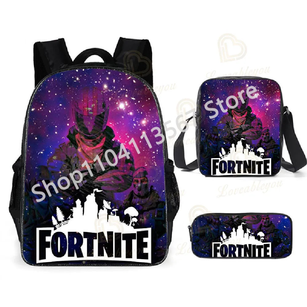 Set de 3 bucăți de ghiozdane Fortnite pentru băieți și fete, cu tematică Battle Royale, seturi de ghiozdane pentru jocuri, rucsacuri pentru jocuri, cadouri școlare
