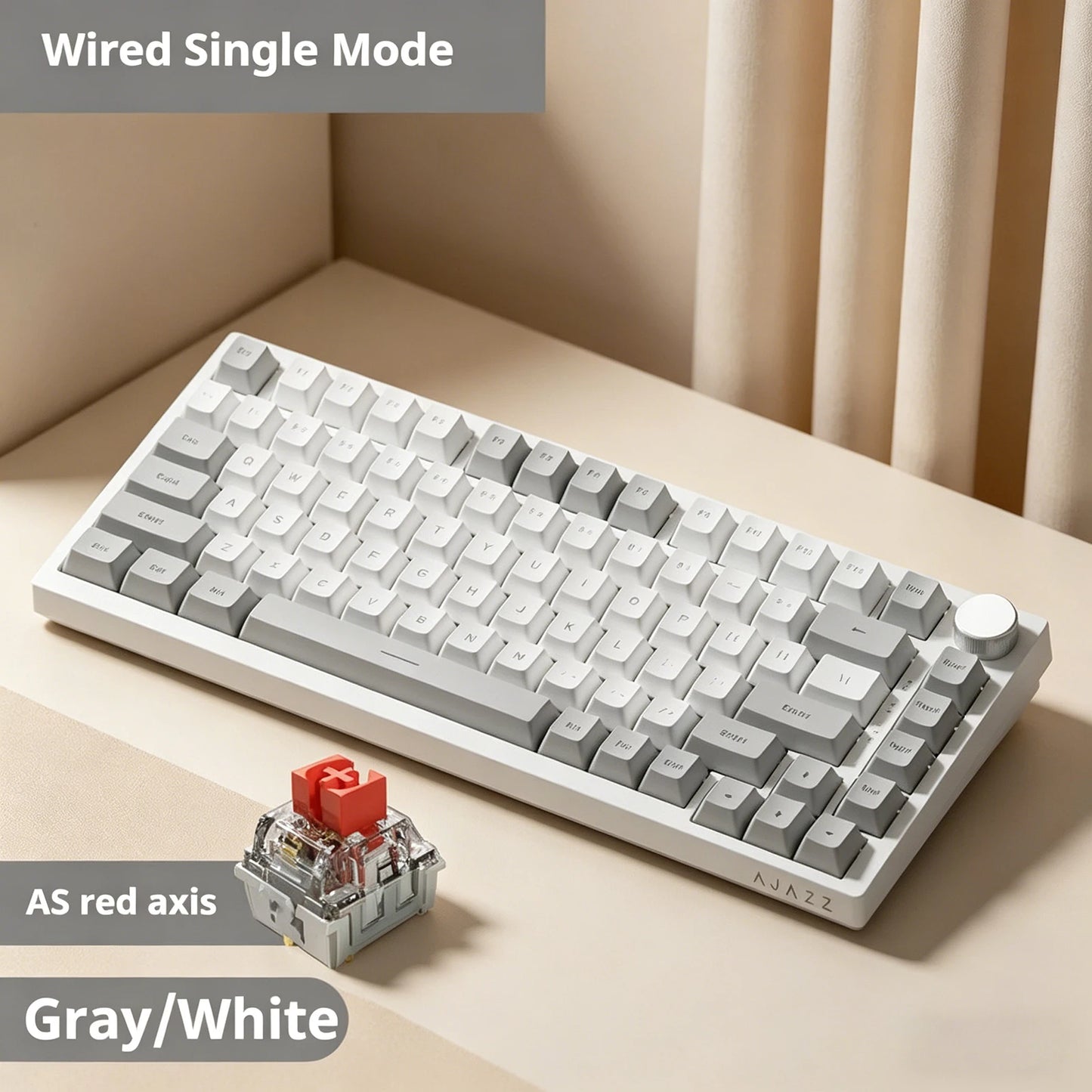 AJAZZ AK820 75% kabelgebundene mechanische Tastatur: Hot-Swap-fähig, RGB-/Weiß-/Eisblau-Hintergrundbeleuchtung, Steuerung per Lautstärkeregler | Für Büro & Gaming