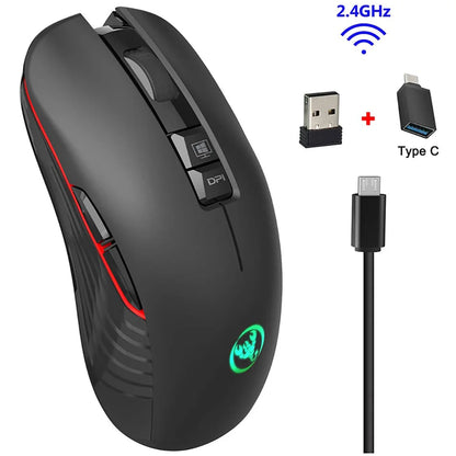 2.4G USB-C bezdrátová myš, dobíjecí herní myš 3600DPI, 7 tlačítek, Type-C, tiché myši pro Macbook, notebook, PC, herní myš k počítači
