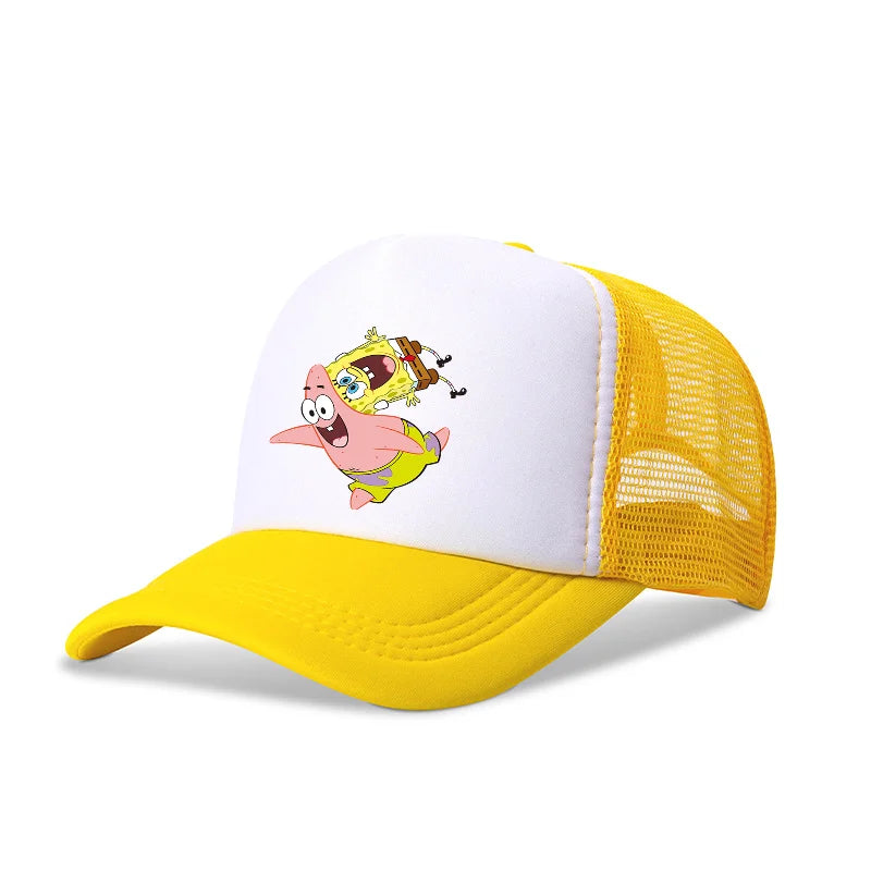 Cute SpongeBobs Baseball Cap Anime Round Role Kids Boy Girl Adult Sport Casual Sunshade Adjustable Movie Cartoon Peaked Mesh Hat
