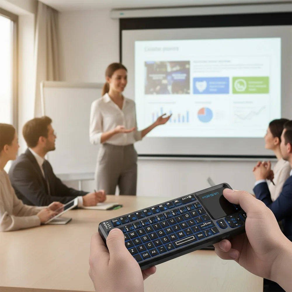 Teclado Bluetooth Mini MRSVI A8 PLUS, teclado inalámbrico retroiluminado de 2.4GHz con panel táctil para Android TV Box, Mac, portátil y Windows