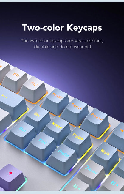 Tastiera meccanica da gaming cablata a 108 tasti con retroilluminazione RGB | Chip da gaming | Bassa latenza | Anti-ghosting | per gamer PC Win/Mac