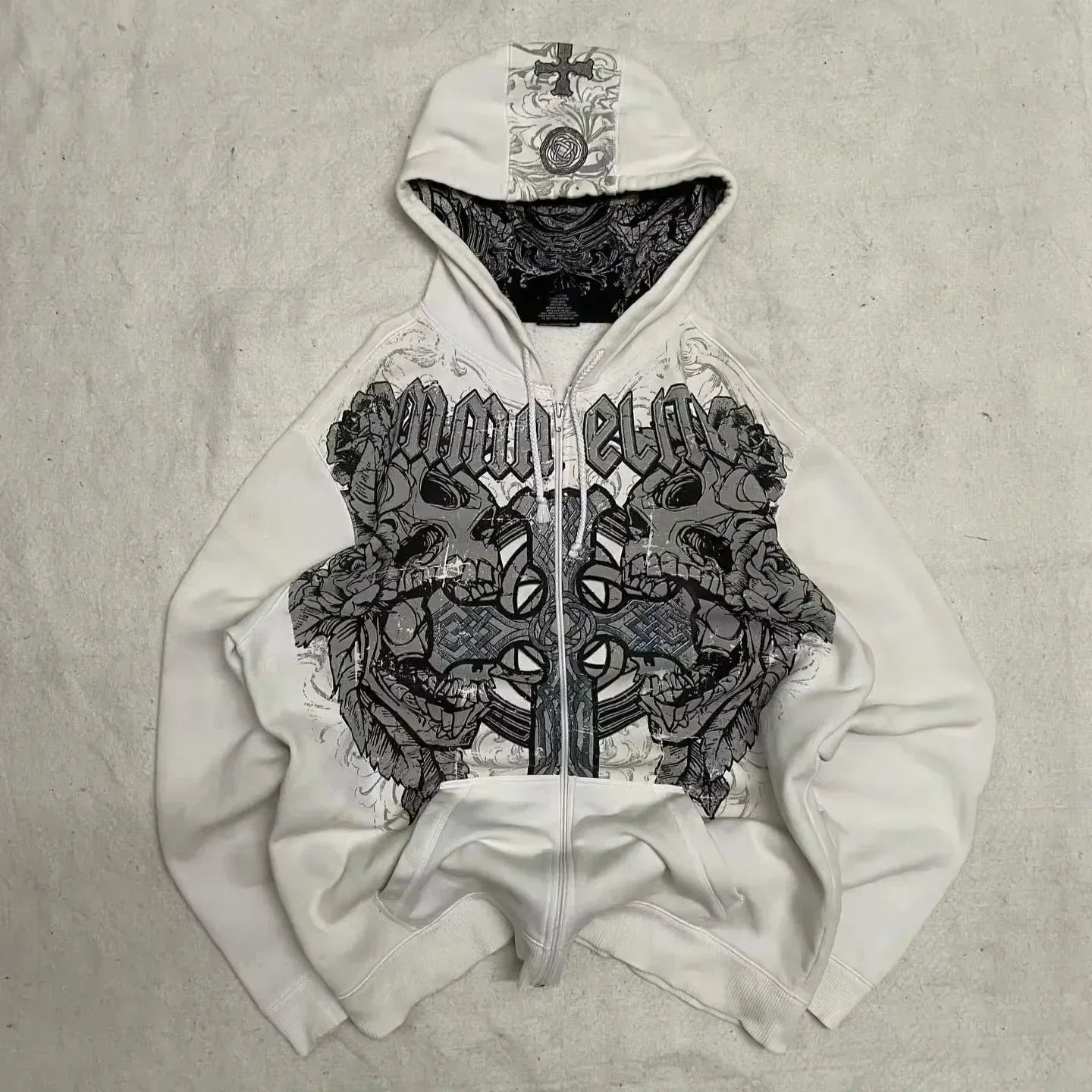 2026 New American Fashion Trend Goth Printed Zipper Hoodie Women Street Hip Hop Punk Rock Sweatshirt Unisex Casual Loose Hoodie