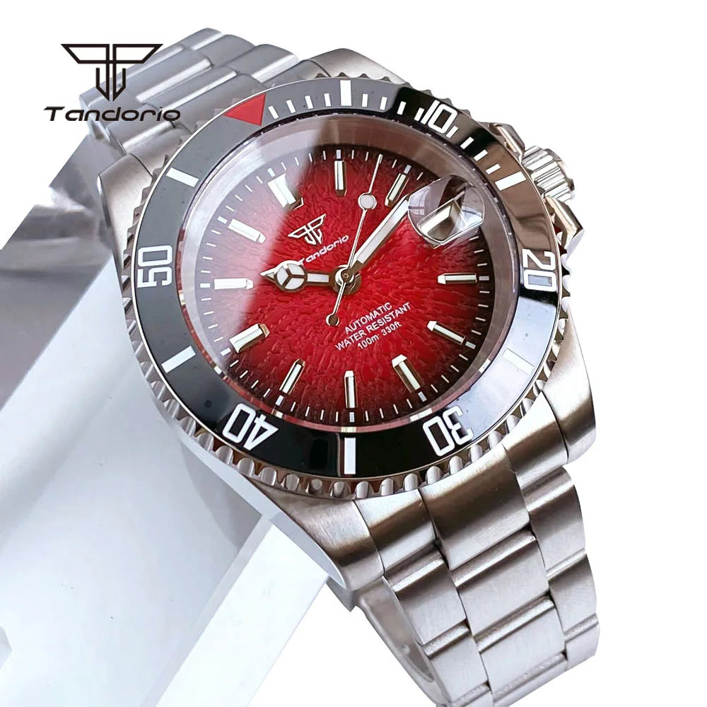 Tandorio Fashion 40mm Sapphire Automatic Japan NH35 Men Watch Texture Dial Miyota 8215 Mechanical Wristwatch Date Glide Clasp