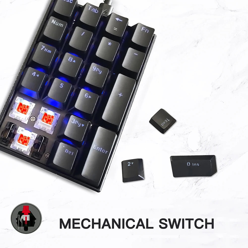 Motospeed K23 Mechanical Numeric Keypad USB Wired Numpad LED Backlight Gaming Keyboard Red Switch Extended Layout For PC Laptops