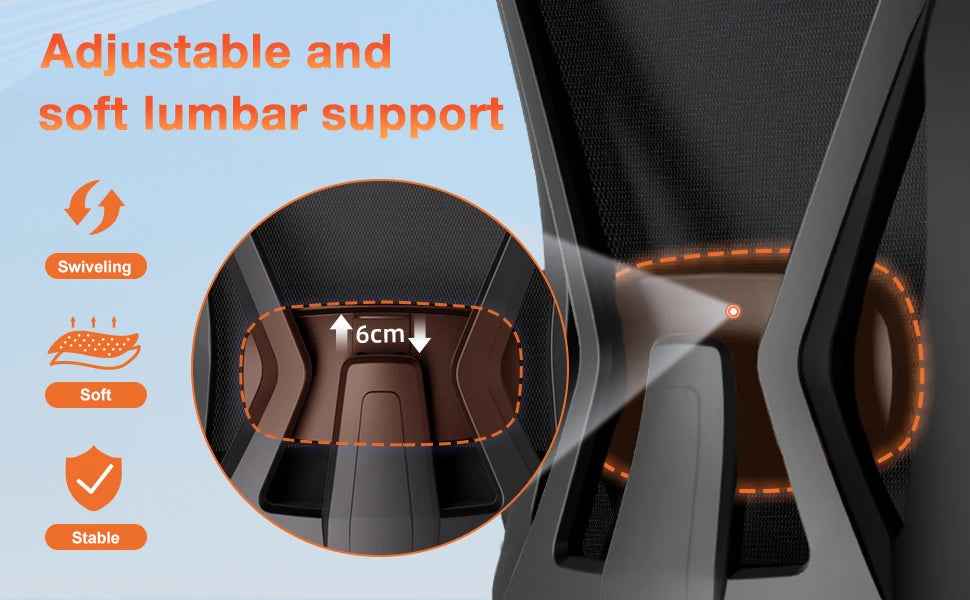 Ergonomic Office Chair with Adjustable Lumbar Support, Reclining Computer Desk Chair 90°-135°, Adjustable Headrest & Flip-Up Armrests