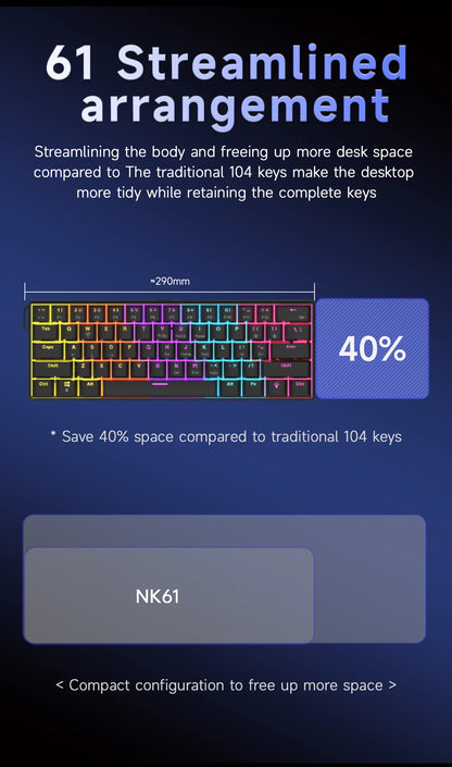 AJAZZ NK61 kabelgebundene mechanische Gaming-Tastatur 60% RGB Hot-Swappable 61 Tasten Red Switch Mini-Tastatur für Gamer-PC