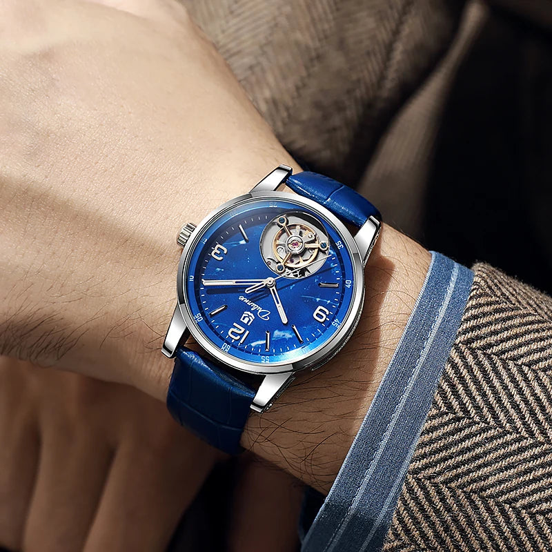 Férfi divatos sportos, automatikus, mechanikus, vízálló tourbillon karóra – prémium márkájú luxus karóra