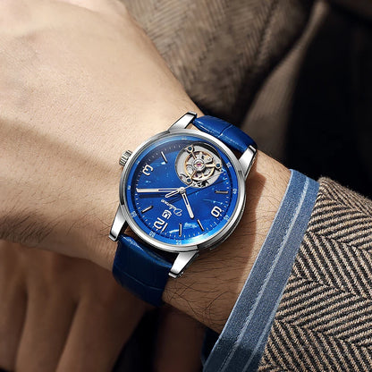Férfi divatos sportos, automatikus, mechanikus, vízálló tourbillon karóra – prémium márkájú luxus karóra
