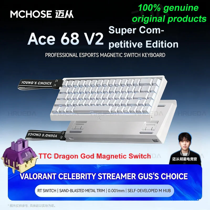 MCHOSE ACE 60 Pro ACE68 V2 Customized Magnetic Axis Gaming Mechanical Keyboard Wired Hot Swap 0.08ms 0.001mmRT 8KHz 256K SOCD/RS