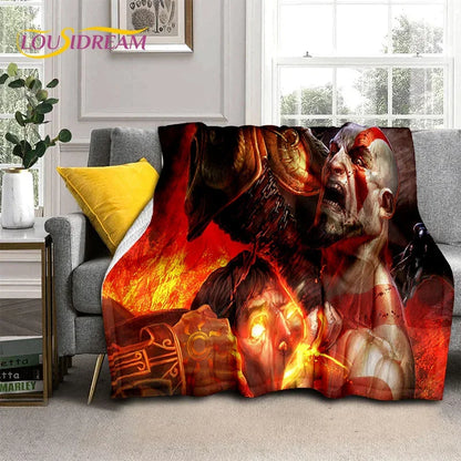 God of War Games Kratos Cartoon Soft Flannel Blanket for Beds Bedroom Sofa Picnic,Throw Blanket for Cover Outdoor Leisure Gift