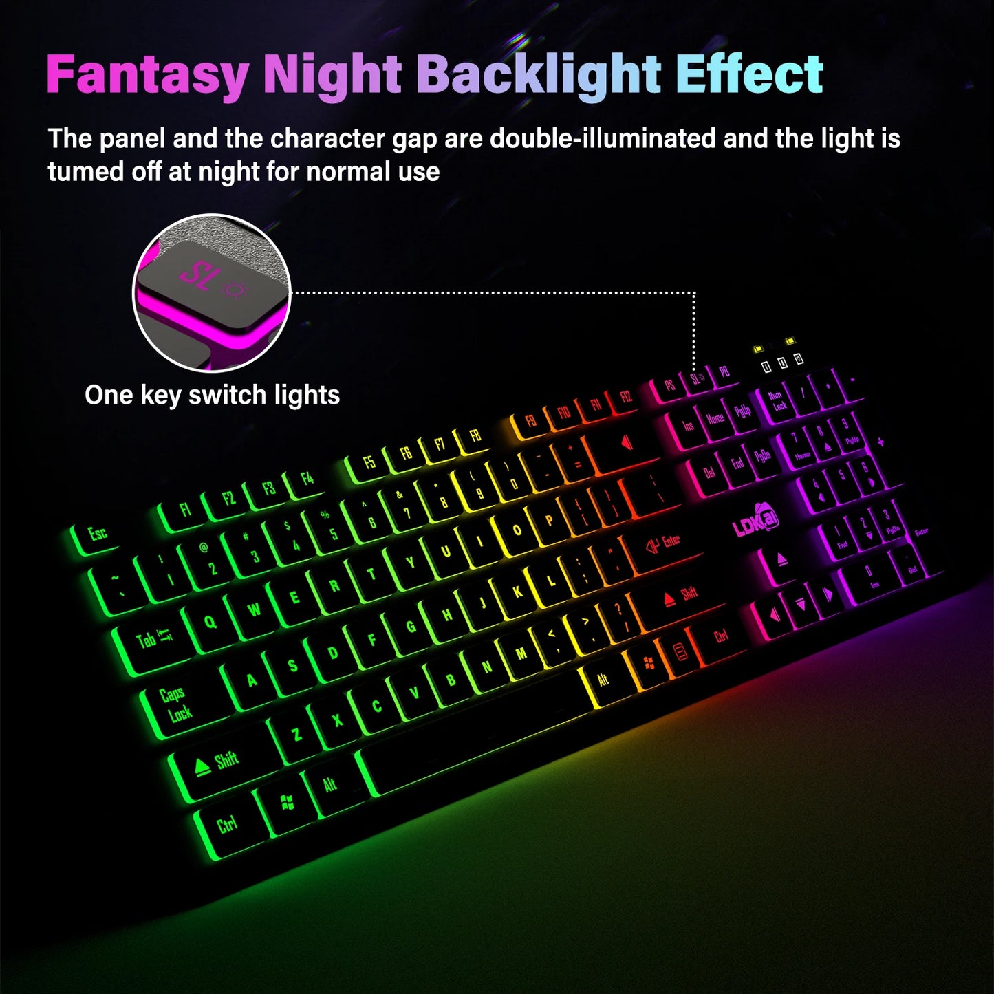 Computer-Gaming-Tastatur mit RGB-Hintergrundbeleuchtung, leise kabelgebundene USB-Tastatur für Büro und Zuhause – Russisch, Französisch, Spanisch, Deutsch, Arabisch, Englisch