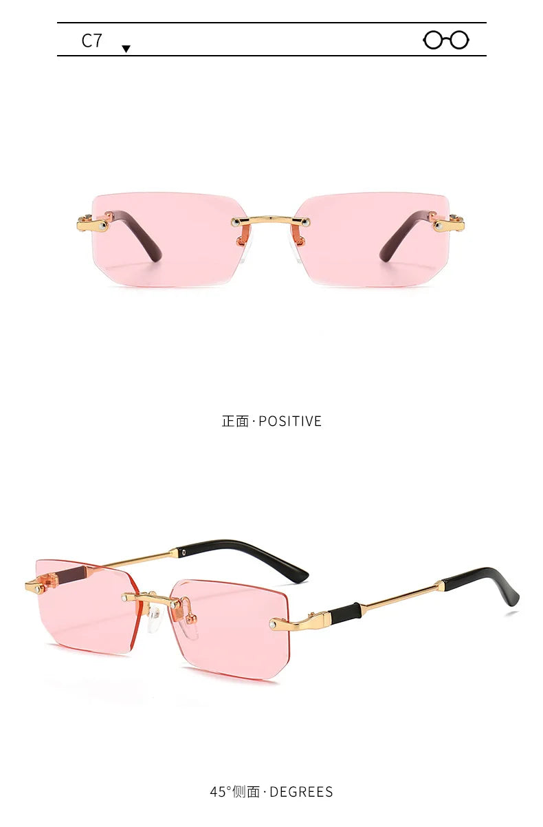 Fashion Rimless Rectangle Sunglasses Popular Women Men Shades Small Square Sun Glasses For Female Male Summer Traveling