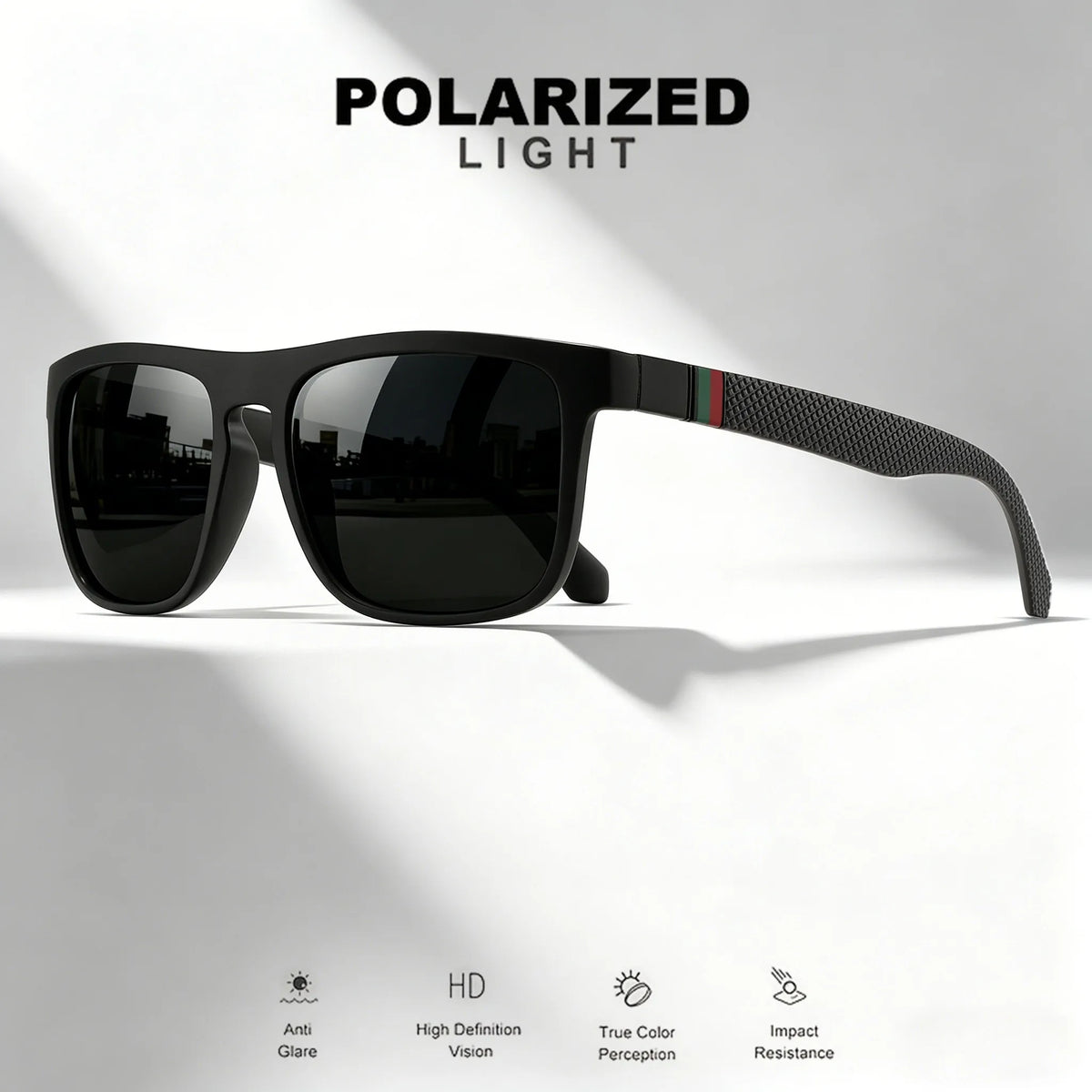 3PCS Classic Retro Polarized Square Sunglasses - Red/Green Stripe Temples, UV400 Unisex for Daily, Outdoor, Fishing & Driving