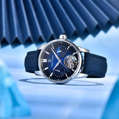 PAGANI DESIGN – Mechanische Luxusuhr für Herren, 41 mm, Saphirglas, Lederarmband, wasserdicht, Pilotenstil, mit Tourbillon und Mondphase