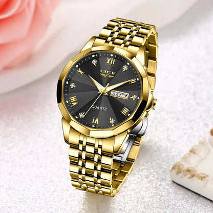 Reloj de pulsera de cuarzo para mujer LIGE: elegante y lujoso, con indicador de fecha y día de la semana. Reloj sencillo y resistente al agua, ideal como regalo para mujer.