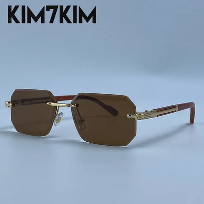 Rimless Rectangle Sunglasses Men 2026 Luxury Design Vintage Geometric Square Sun Glasses Male Retro Punk Eyewear Driving Shades