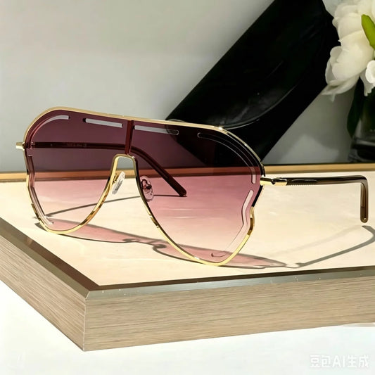 Oversized One-Piece Pilot Sunglasses Women Big Frame Luxury Brand Butterfly Shaped Sun Glasses For Ladies Shield Eyewear Shades