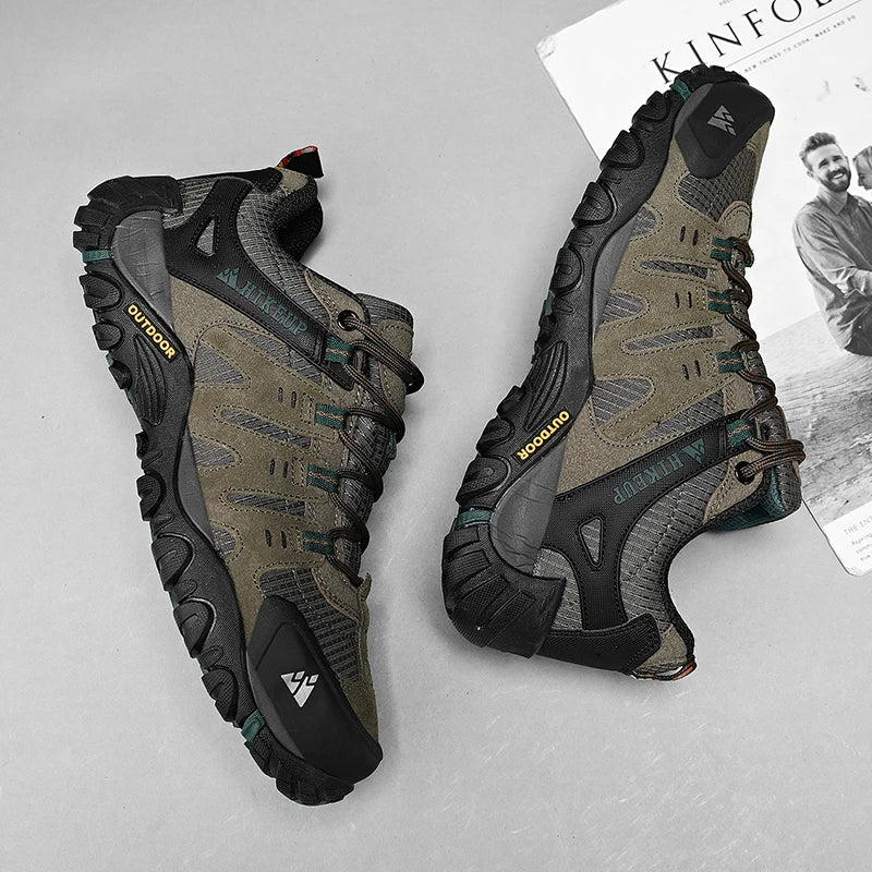 HIKEUP-Chaussures de randonnée en cuir suédé pour homme, baskets d'extérieur résistantes à l'usure, trekking, marche, chasse