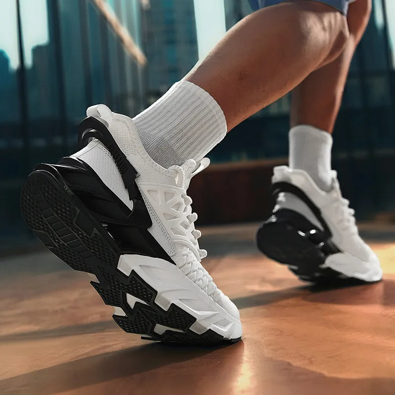 Chaussures de sport pour hommes tendance et polyvalentes en maille respirante, idéales pour la course urbaine, avec semelle souple évidée, résistantes à l'usure, pour le fitness en extérieur au printemps