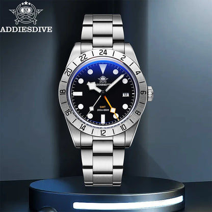 ADDIESDIVE Top Brand 39mm Quartz GMT Watches 20Bar Waterproof Luminous Bubble Mirror Sport Glass Watch for Men Relogio Masculino