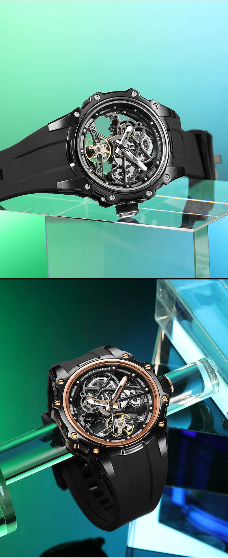 MEGIR Fashion Men's Full Automatic Watches Hollow Out Luminous Sports Mechanical Watch Waterproof Wristwatches Reloj Hombre 2243