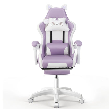 Gaming Chair with Cat Ears, Computer Armchair with Footrest and Lumbar Support, Height Adjustable Game Chair, 360°-Swivel Seat