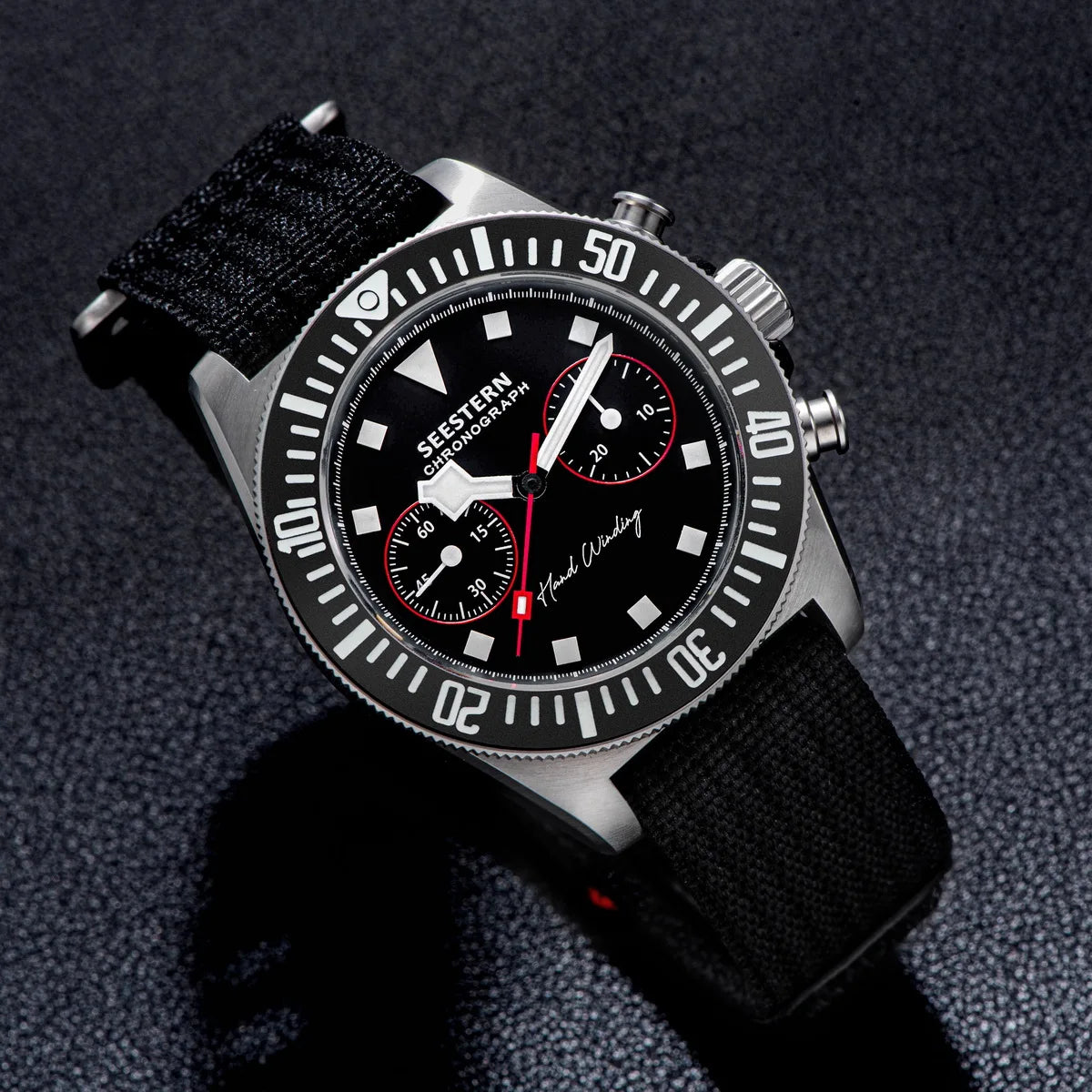 SEESTERN Chronograph Man's Watch Mechanical Tianjin ST1901 Movement Sapphire Wristwatches Nylon Sticker Strap Luminous Skeleton
