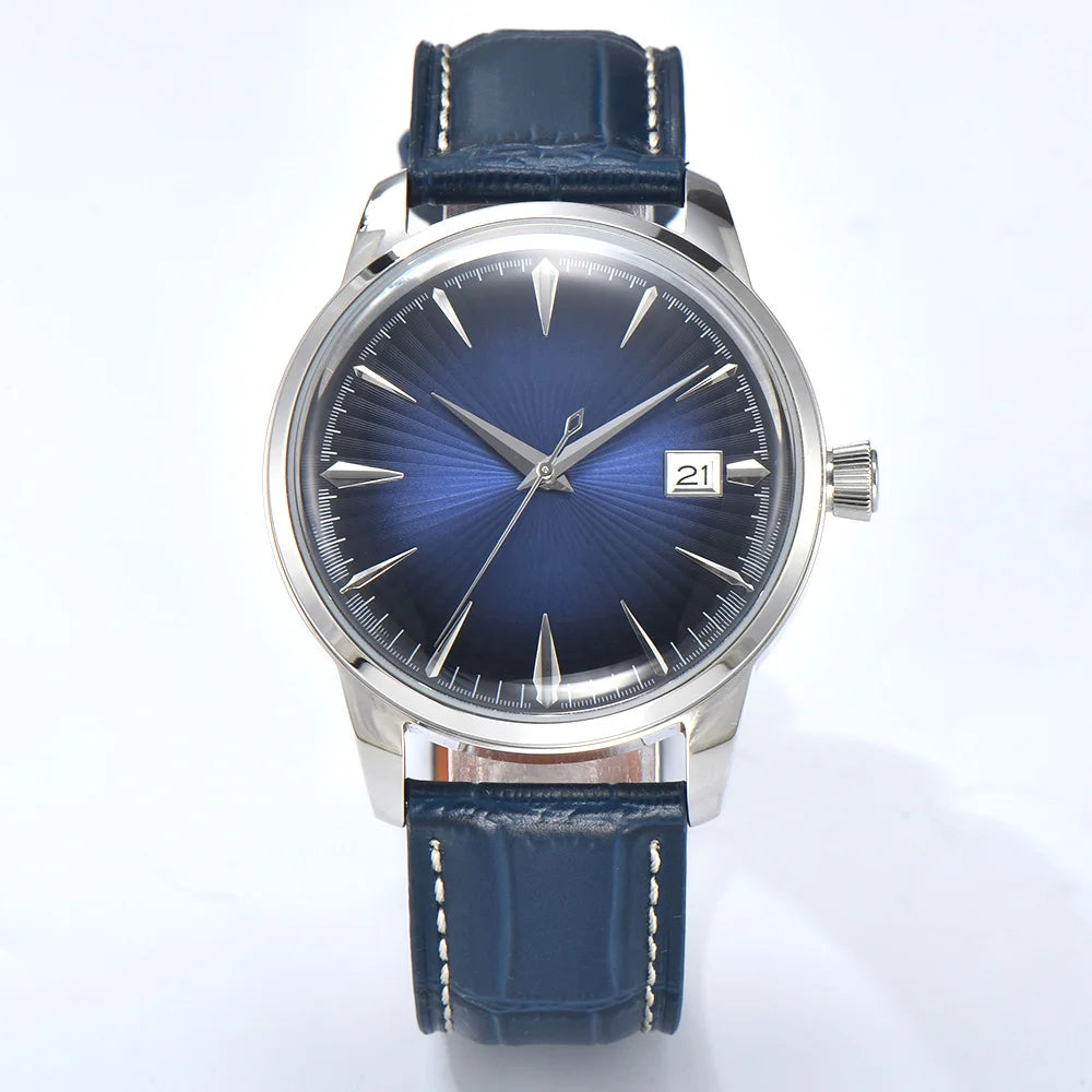 40mm NH35 Watch Cocktail Automatic Mechanical Watch High Quality Stainless Steel Double Dome Waterproof Case Leather Band Watch