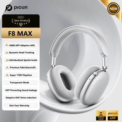 Picun F8 Pro ANC Kabellose Kopfhörer mit Head Tracking, 3D Spatial Audio, -52dB ANC, HIFI Bluetooth-Headset, ENC HD-Mikrofon, niedriger Latenz und App