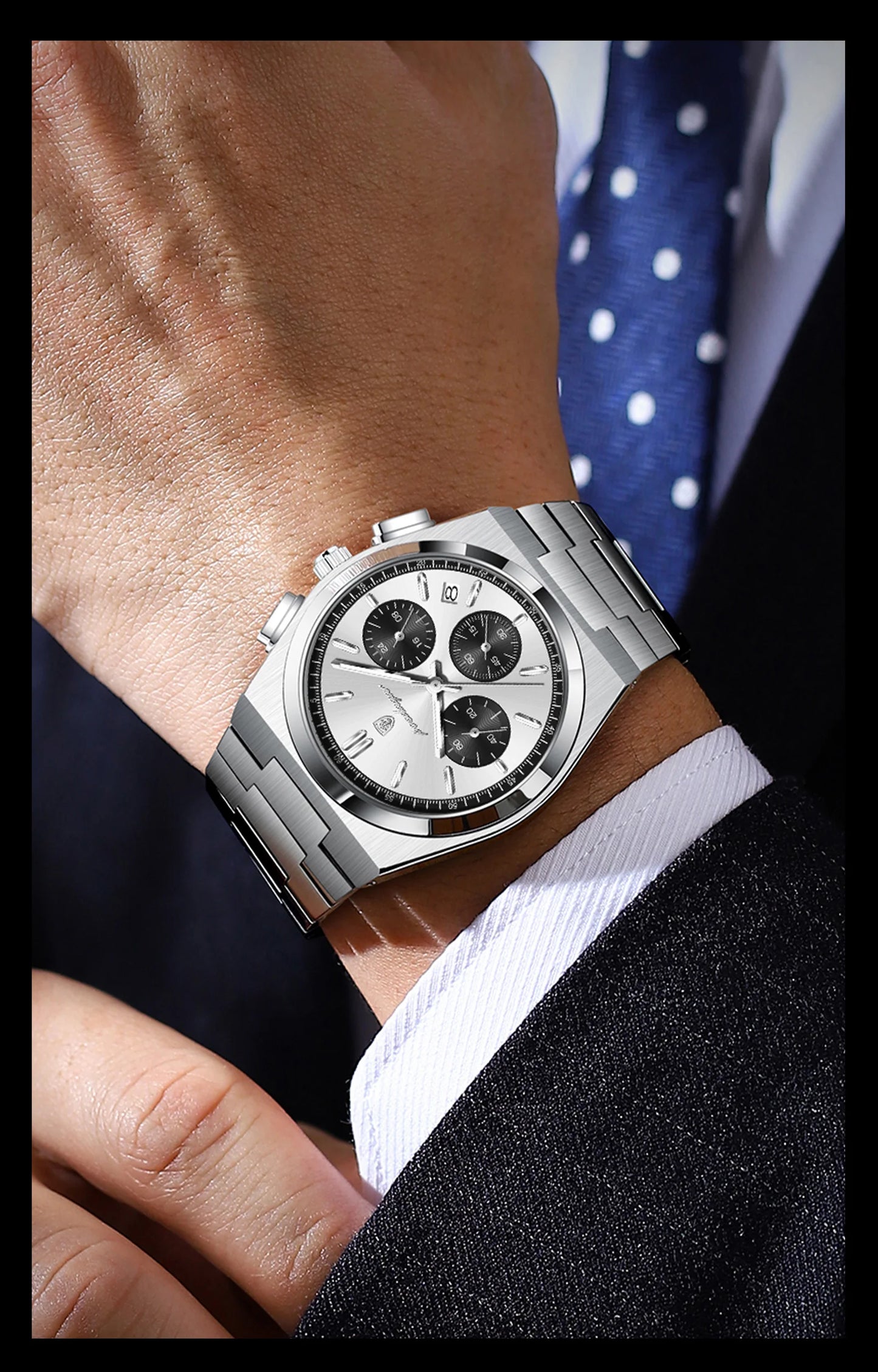 POEDAGAR Luxury Men's Watch Chronograph Date Stainless Steel Casual Man Clock Waterproof Luminous Fashion Quartz Watches For Men