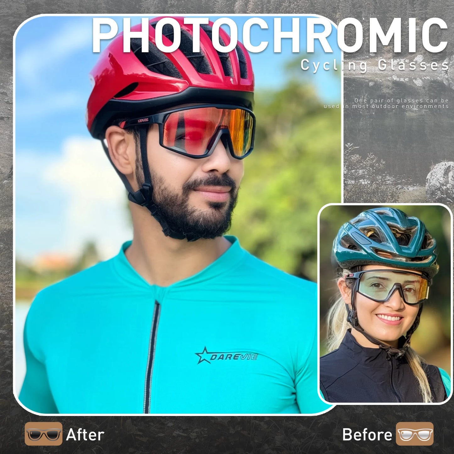 KAPVOE Men Women Road Bike UV400 Goggles Mountain Sports Eyewear Outdoor Photochromic Cycling Sunglasses Bicycle Cycling Glasses