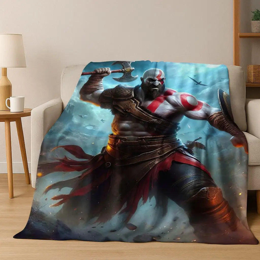Classics God of War Kratos 3A Game Gamer Flannel Blanket,Warm and Cozy Soft Throw Blanket for Home Bedroom Bed Sofa Kid Gift
