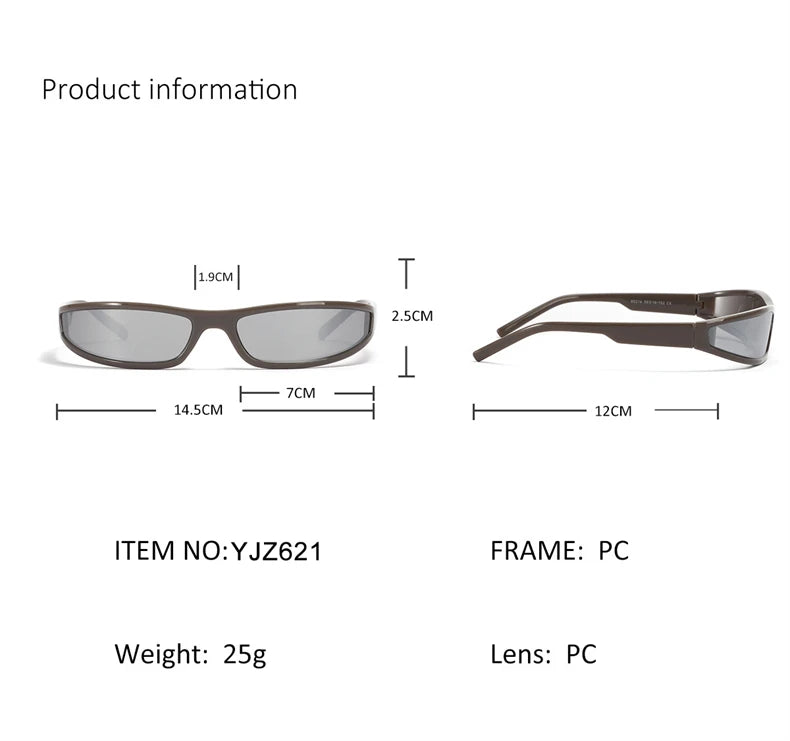 Y2k Futuristic Sunglasses Women Men Vintage Small Rectangle Frame Wrap Around Sun Glasses Punk Cool Mirror Eyewear Sports Shades