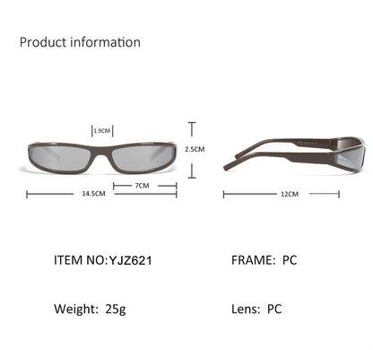 Y2k Futuristic Sunglasses Women Men Vintage Small Rectangle Frame Wrap Around Sun Glasses Punk Cool Mirror Eyewear Sports Shades