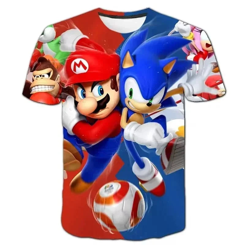 Super Mario Bros 3D Print T-shirt  Adults Children/Youth Mario Peach Sonic Game Cartoon Short Sleeve Tee Streetwear Casual Tops