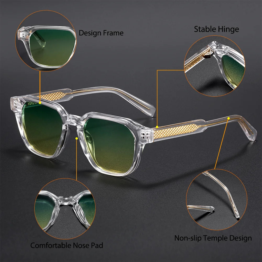 CATERSIDE Men Women Fashion square Frame Sunglasses Daily Wear UV400 Protection Eyewear PC Frame Propionate Pin Legs Sun glasses