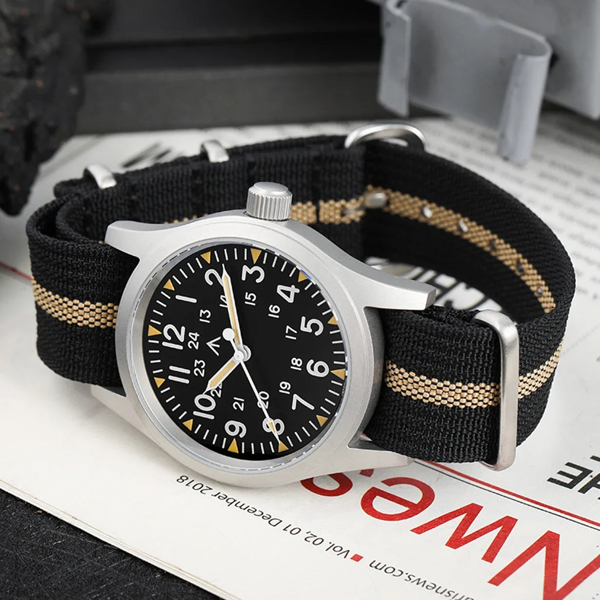 Militado ML05 38mm Military Watch Miyota 2035 Movement Domed Sapphire Crystal C3 Green Luminous 10Bar Waterproof Vintage Watches
