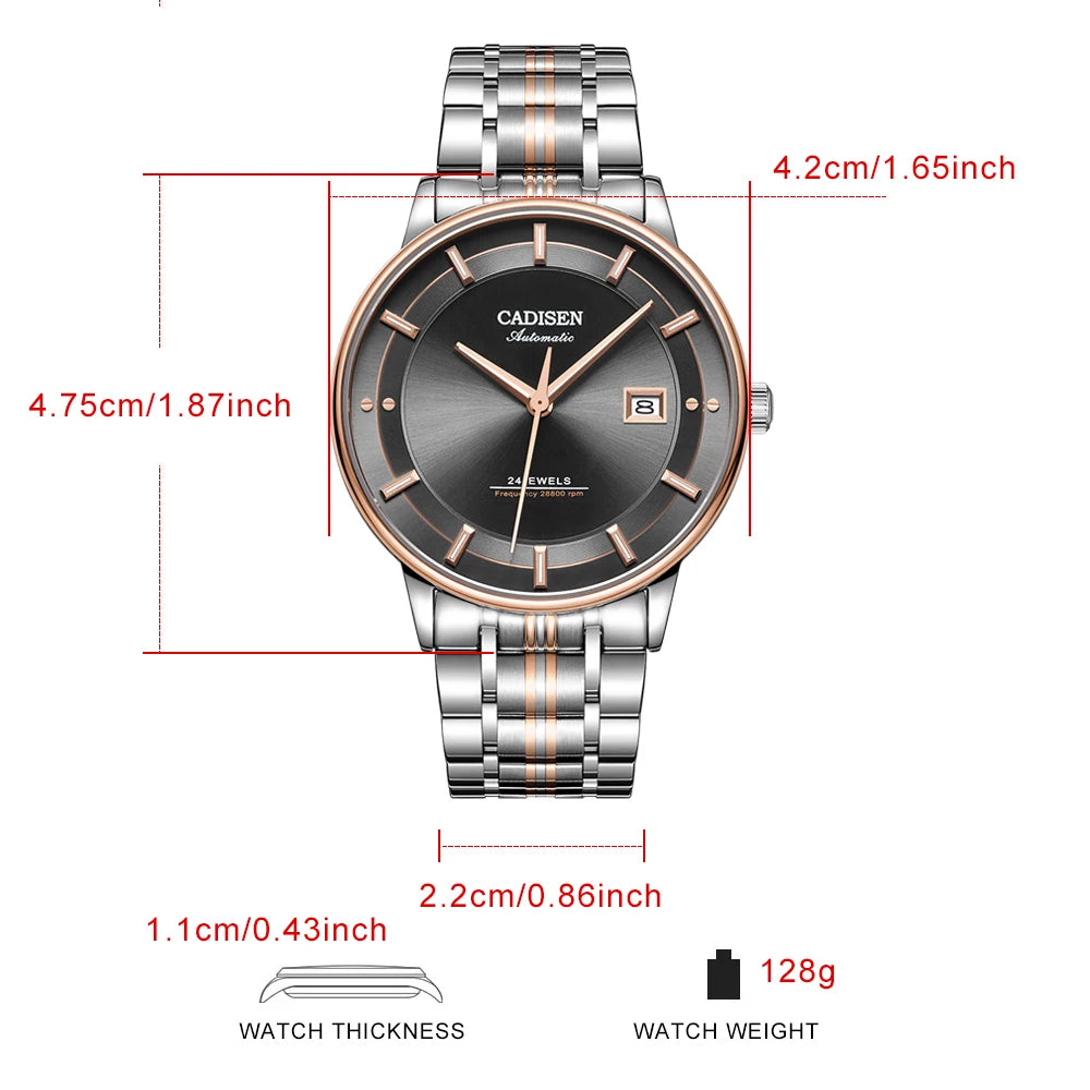 CADISEN Ultra-thin Mechanical Wriswatch Japan MIYOTA 9015 Top Brand Luxury Single-dome Sapphire Crystal  Automatic Watch Man