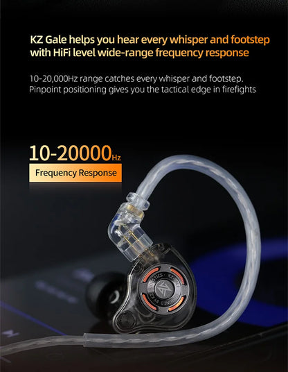KZ Gale Gaming-IEM-Ohrhörer – HiFi-In-Ear-Monitor mit superlinearem Treiber und abnehmbarem, versilbertem 2-Pin-Kabel