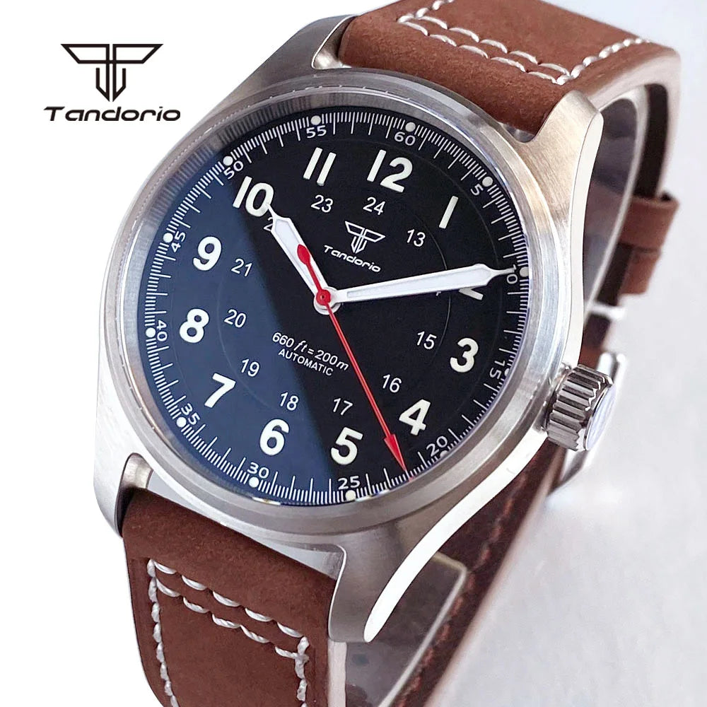 Tandorio Dive 39mm Pilot Men's Stainless Steel Automatic Watch Japan NH35/Miyota 8215/PT5000 AR Sapphire Glass 20BAR Luminous